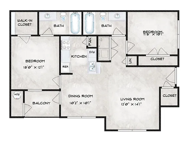 Floor plan 2 Bed, 2 Bath B (60% Income Restricted)