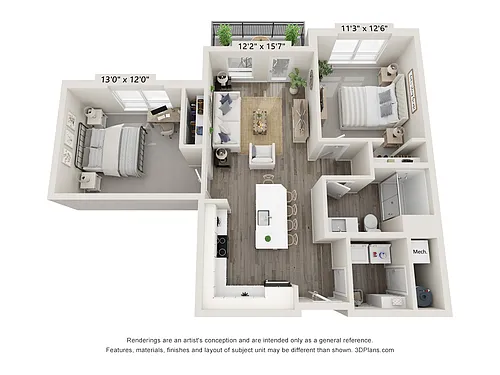 Floor plan 2 bedroom / 1 bath
