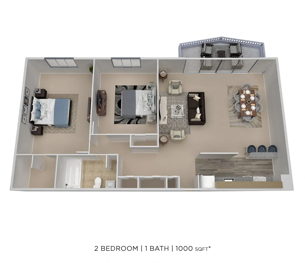 Floor plan Two Bedroom - 1,000 sqft