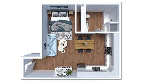Floor plan O - Studio 1 Bath