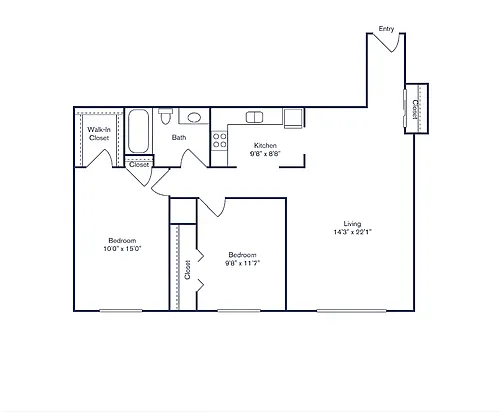 Floor plan Phase I, D, 2 Bedroom, 1 Bath
