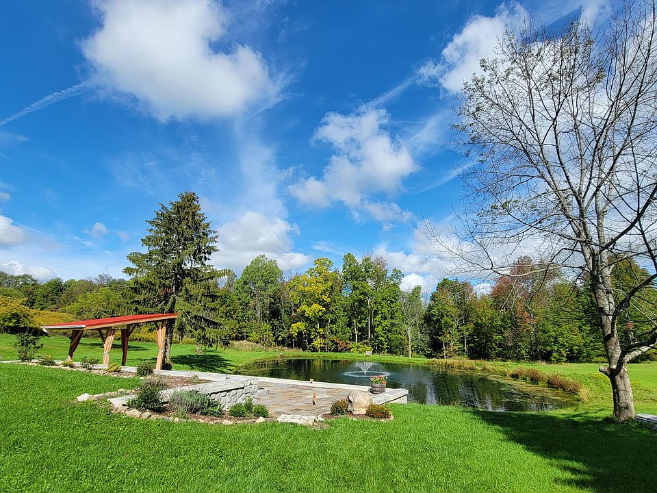 Pond, patio, and pergala