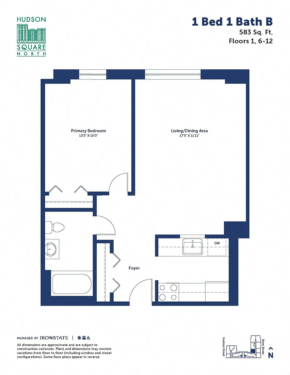 Floor plan 1 Bed 1 Bath B