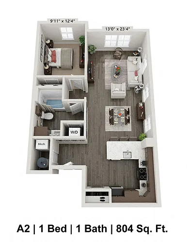 Floor plan 1 Bed/1 Bath - A1B