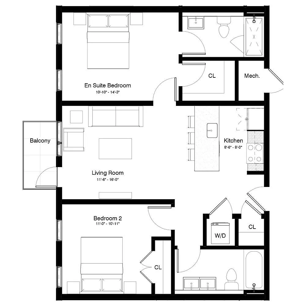 Floor plan 404-604 with balcony