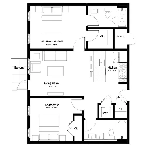 Floor plan 404-604 with balcony