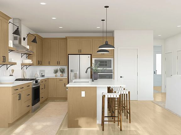 Kitchen with quartz island and countertops