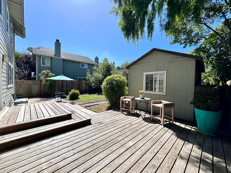 Backyard deck and detached shed