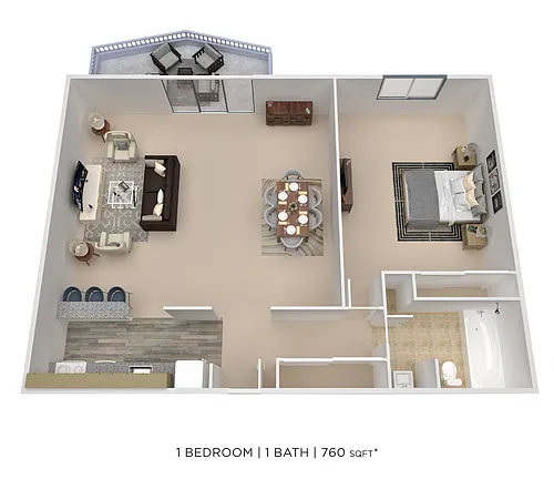 Floor plan One Bedroom - 760 sqft