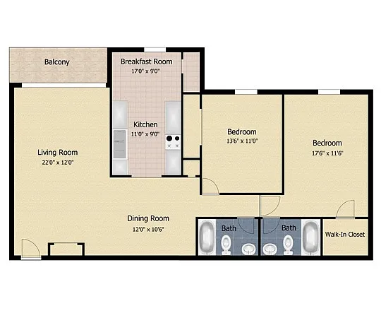 Floor plan 2 Bedroom 2 Bath