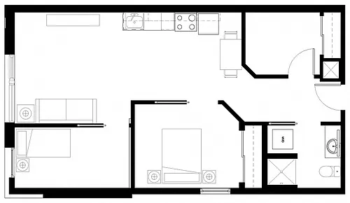 Floor plan The Kuota: 2 Bed 1 Bath 828 SF