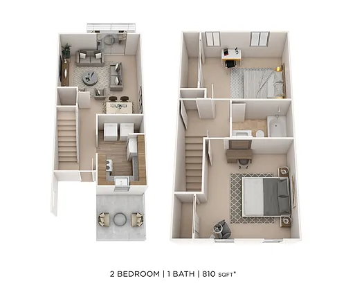 Floor plan Two Bedroom Townhome- 810 sqft