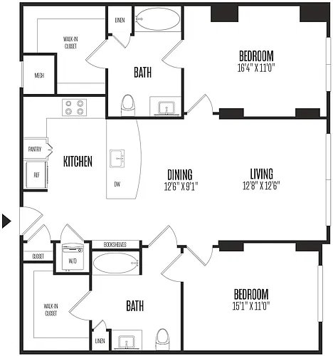 Floor plan 2 Bed/2 Bath-2B2