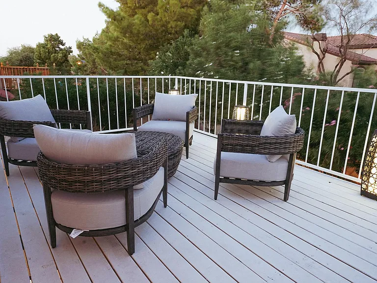 Enjoy a cup of your favorite coffee on the upper patio off the main bedroom
