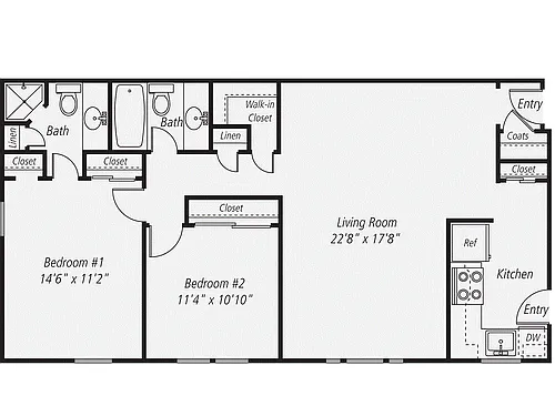 Floor plan 2 Bedroom / 2 Bath