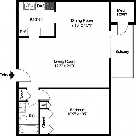 One bedroom floor plan One bedroom floor plan