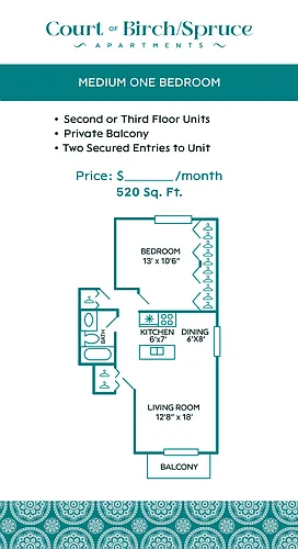 Floor plan One Bed Court of Birch and Spruce