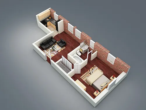 Floor plan One Bedroom Alt.