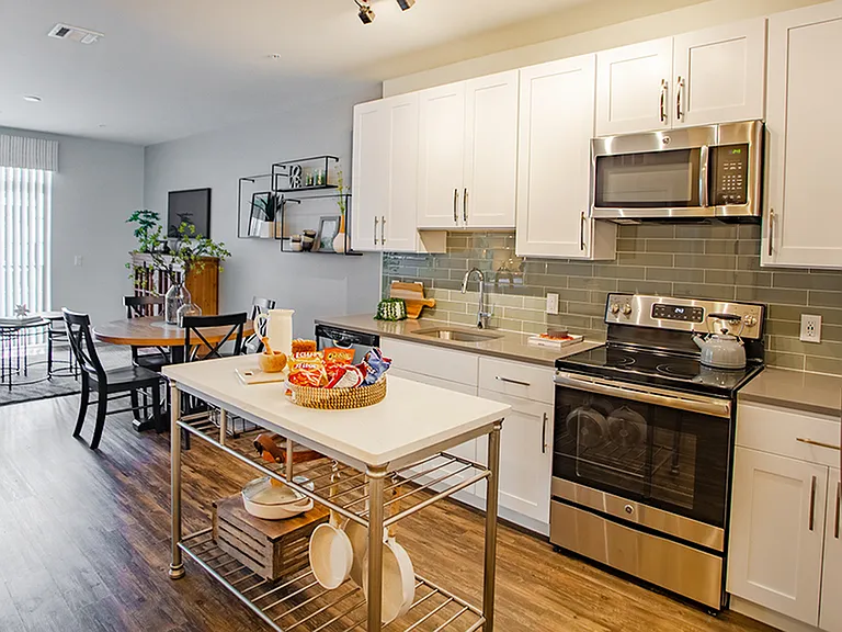 Sustainable wood plank-style flooring throughout