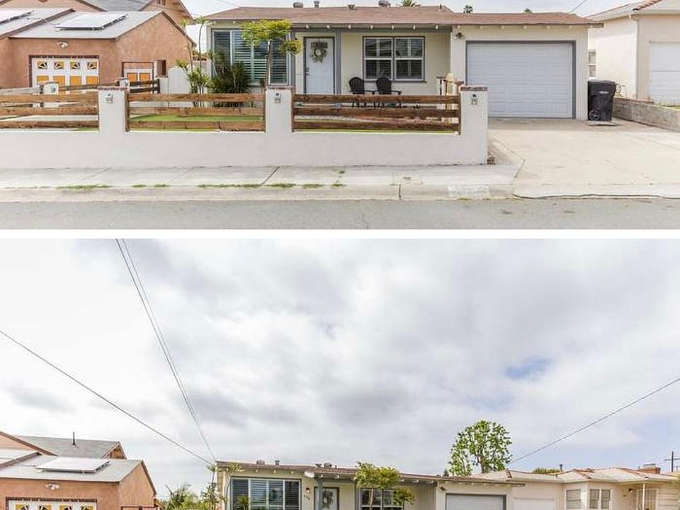 Front of house with driveway, as well as street parking, and garage view