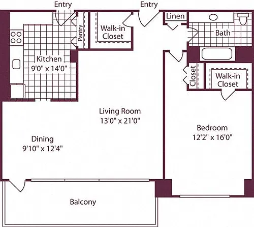 Floor plan 1 Bedroom, 1 Bath 946 SF A9