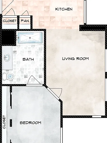 1 Bed 1 Bath Floorplan Diagram
