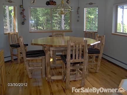 Dining Area
						:
						Octagon shaped, windows all around, hickory flooring, custom log table optional