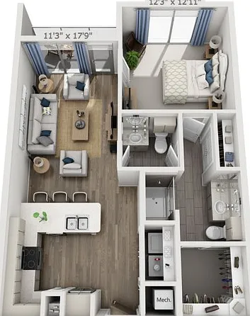 Floor plans are artist's rendering. All dimensions are approximate. Actual product and specifications may vary in dimension or detail. Not all features are available in every apartment. Prices and availability are subject to change. Floor plans are artist
