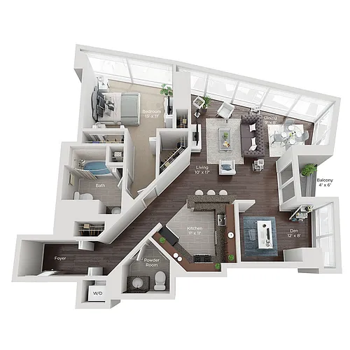 Floor plan One Bed W/Den Style (L)
