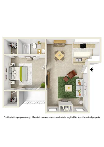 Floor plan One Bedroom with Additional Closet Space