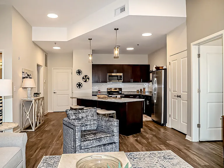 Open concept kitchen and living area