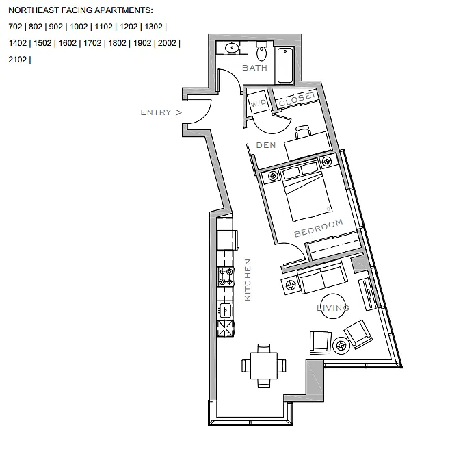 Floor plan 1x1 + Den B1