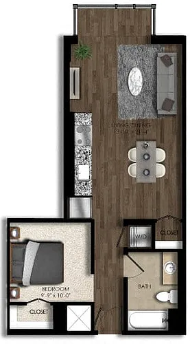 Floor plan 1 Bed/1 Bath JR-1E