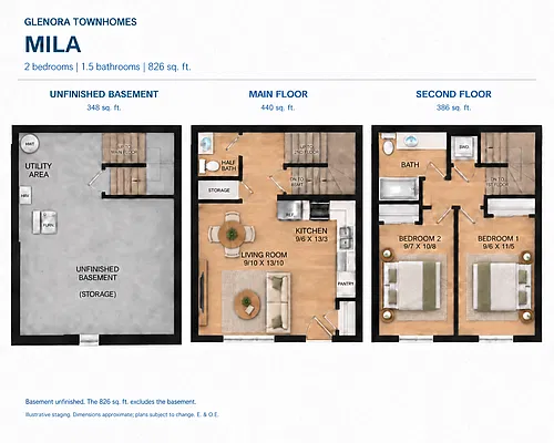 Floor plan Mila - 2 Bedrooms | 1.5 Bathrooms | 826 sq. ft. + 