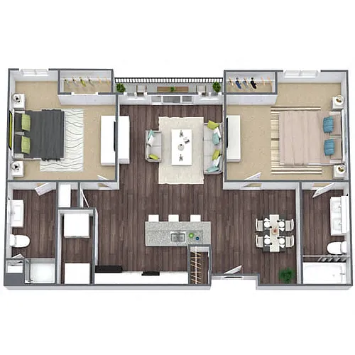 Floor plan B2: 2 Bed 2 Bath