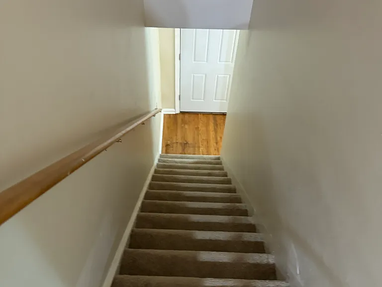 Stairs from downstairs to upstairs. New carpet installed a year ago.