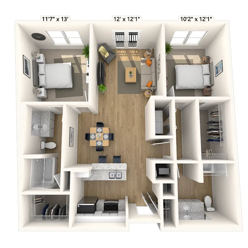 Floor plan Traditional 2x2 1097-1197 SF