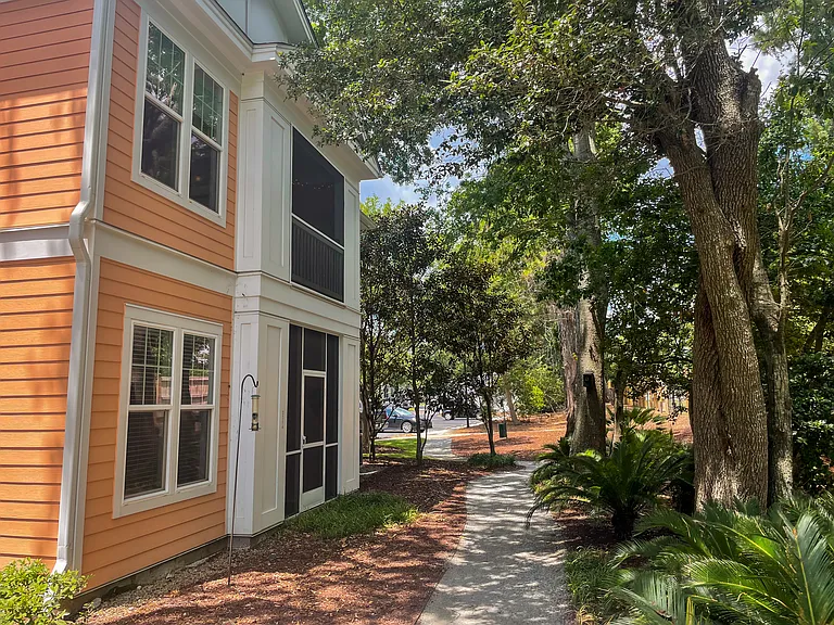 View of the porch from the walking path