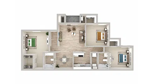 Floor plan 3 Bedroom 2 Bath Apartment
