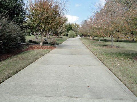 Driveway and nicely landscaped yard