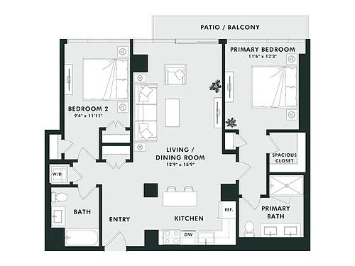 Floor plan D2 | 2 Bed | 2 Bath