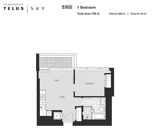 Floor plan Unit 5302 - 1 Bedroom