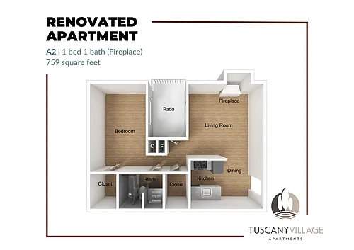 Floor plan A2 Fireplace Renovated Plus