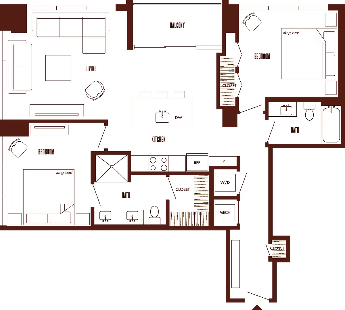 Floor plan 2 Bed/2 Bath-B2b