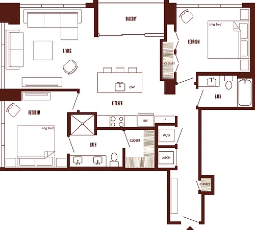 Floor plan 2 Bed/2 Bath-B2b