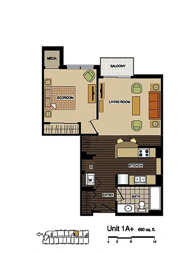 Floor plan 1A+ 1 Bedroom, 1 Bathroom