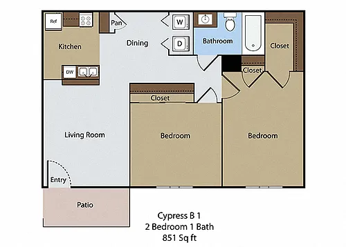 Floor plan 2 BR 1 BA