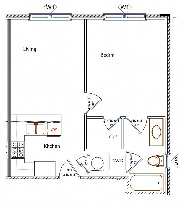 Floor plan 1 Bed 1 Bath c3