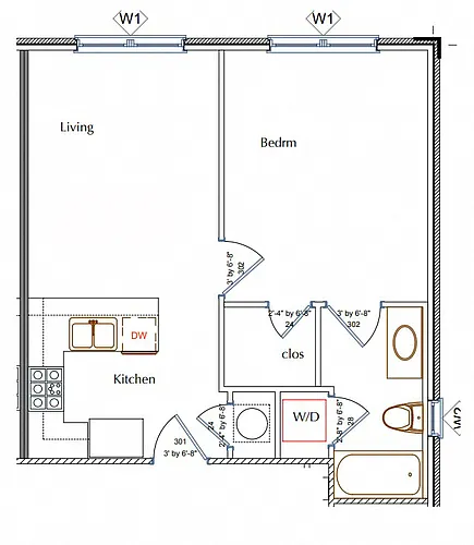 Floor plan 1 Bed 1 Bath c3