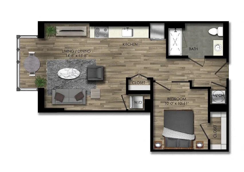 Floor plan 1 Bed/1 Bath JR-25W